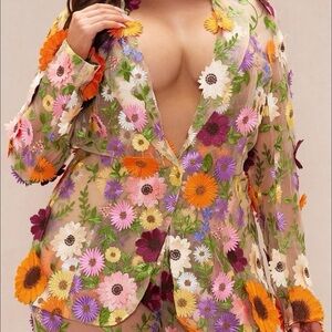 Floral Embroidered Sheer Blazer
